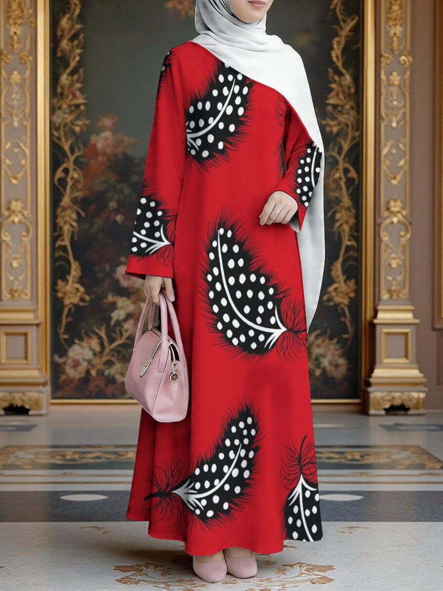 Women's Middle Eastern Style Muslim Elegant Robe, Bright Red  Polka Dot Print Maxi Dress, Loose Straight Cut with Long Sleeves, for Festivals, Prayers, and Gatherings, Wrinkle-Resistant Non-Embroidered Craft, Eye-Catching Conservative Women's Robe - Mixed colors