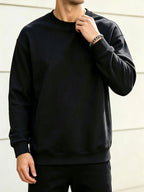 2pcs Men'S Spring Autumn Fashion Round Neck Sweatshirts - Knit Long Sleeve, Blend with Slight Stretch, Ideal for Studio And Outdoor Casual Running, True Color Pullover, Perfect Gift - Black+gray