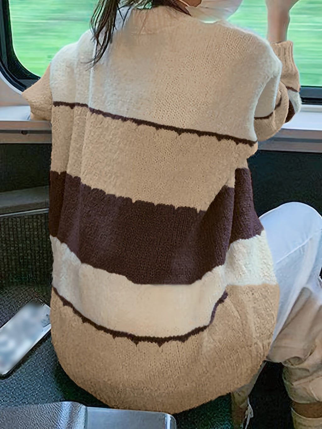 Autumn Winter New Multicolor Striped Sweater - Cream & brown