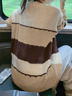 Autumn Winter New Multicolor Striped Sweater - Cream & brown