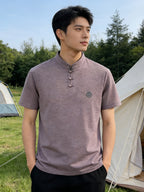 Summer New Fashion Chinese Style Comfortable Fabric Men'S Casual Sports Polo Shirt Short Sleeve, Gift, Casual Wear - gray pink