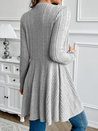 Plain Textured Loose Spring/Autumn Outerwear - Light Grey