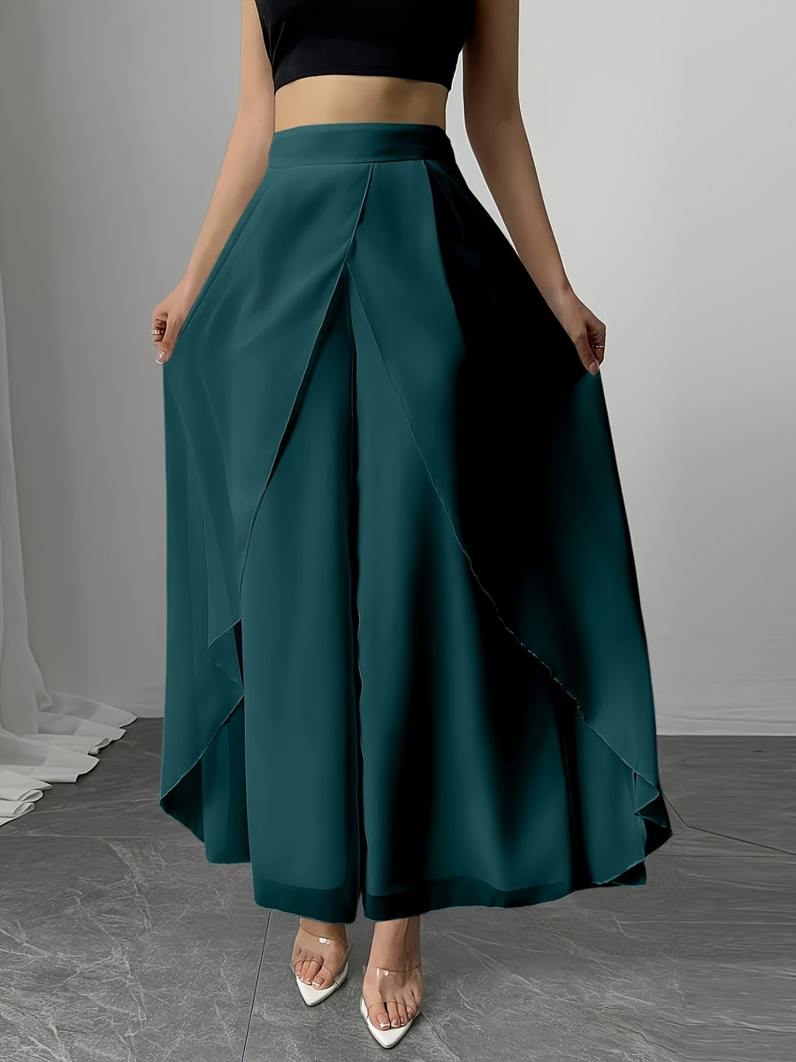 Women's Wide-Leg Pants, Simple Loose Long Pants, Flowing and Lightweight, Casual Elegant Style - Malachite Green