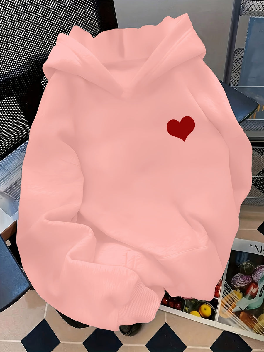 Heart" Pattern Hoodie - Couple's Hooded Sweatshirt, Daily Casual Swear, Long Sleeve, Lightweight Stretch Fabric, Playful Print Top | Comfortable Fit - Unisex - Pink Color
