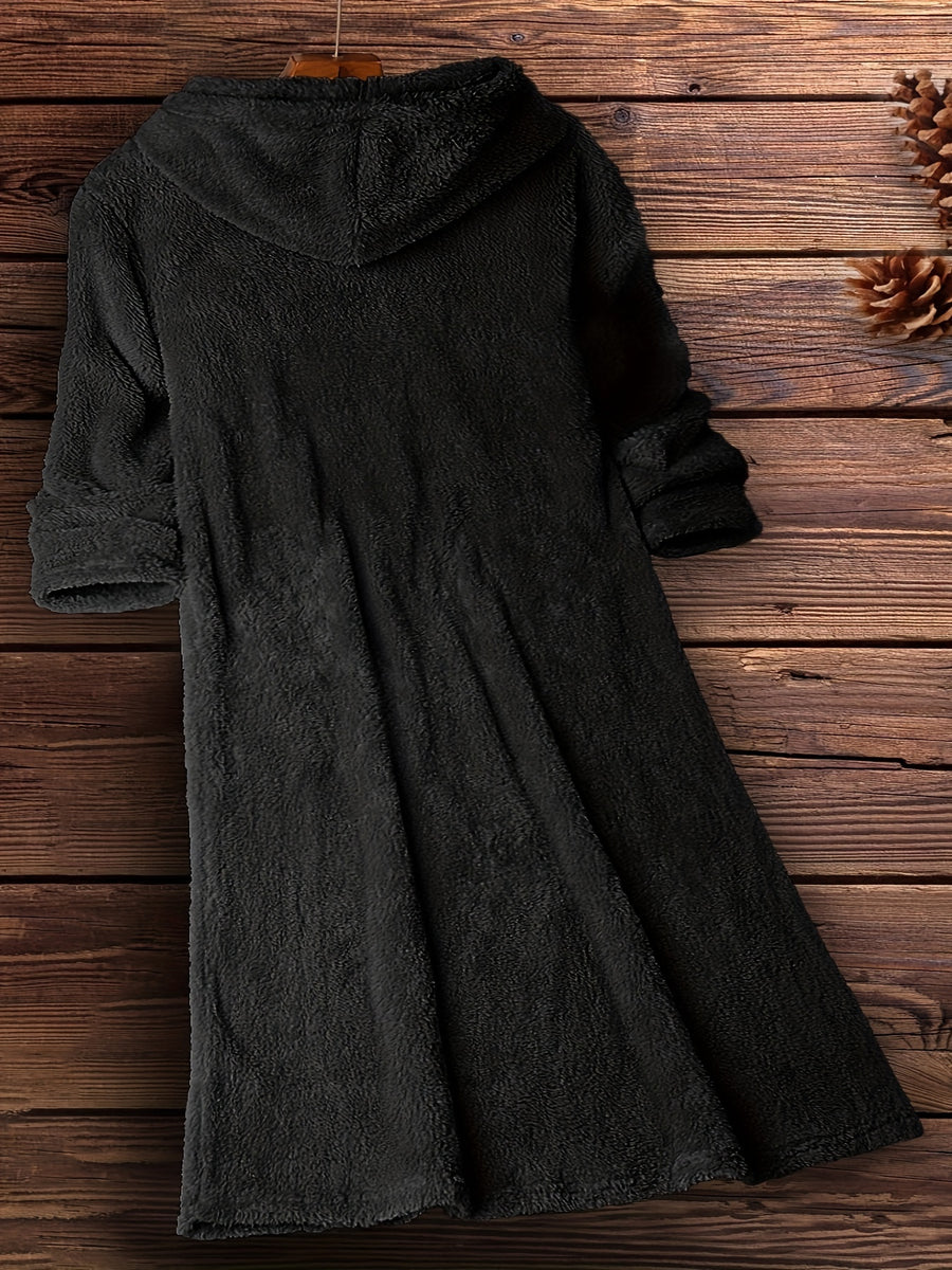 Plus Size - Plus Size - Fashionable Plus-Size Women'S Clothing from Europe And America, Featuring a Fitted, Warm, Plush Dress with a Hood - Black
