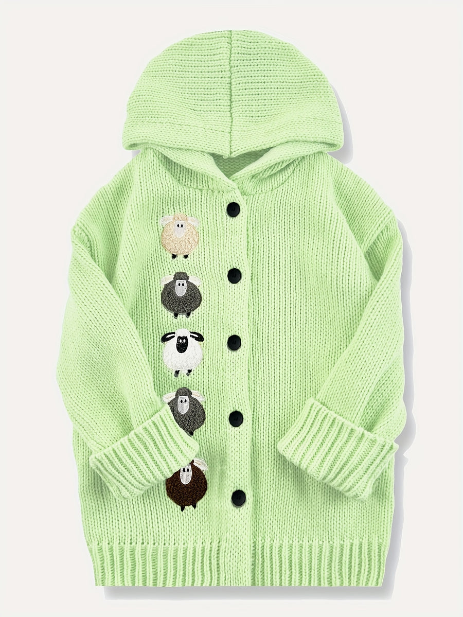 Winter Women's Elegant Hooded Oversized Outerwear Jacket, Multi-Color Little Lamb, Chunky, Soft, Thick, Beautiful, Stylish, Comfortable, Casual, Vintage, Commuting Cardigan, Gift - Light Green