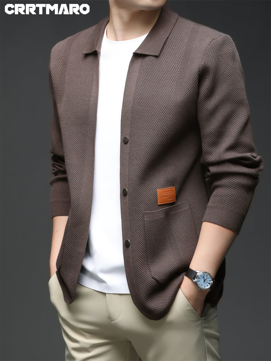 ZBZP Men's Autumn/Winter Knitted Sweater - Premium Warm Winter Cardigan, New Arrival Oversized Loose Fit Open Front Cardigan for Men - Coffee Color