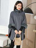 Ladies' Fashionable, Elegant, Warm, Large Cape Coat, Comfortable, Casual, High-End Cloak - Space Gray