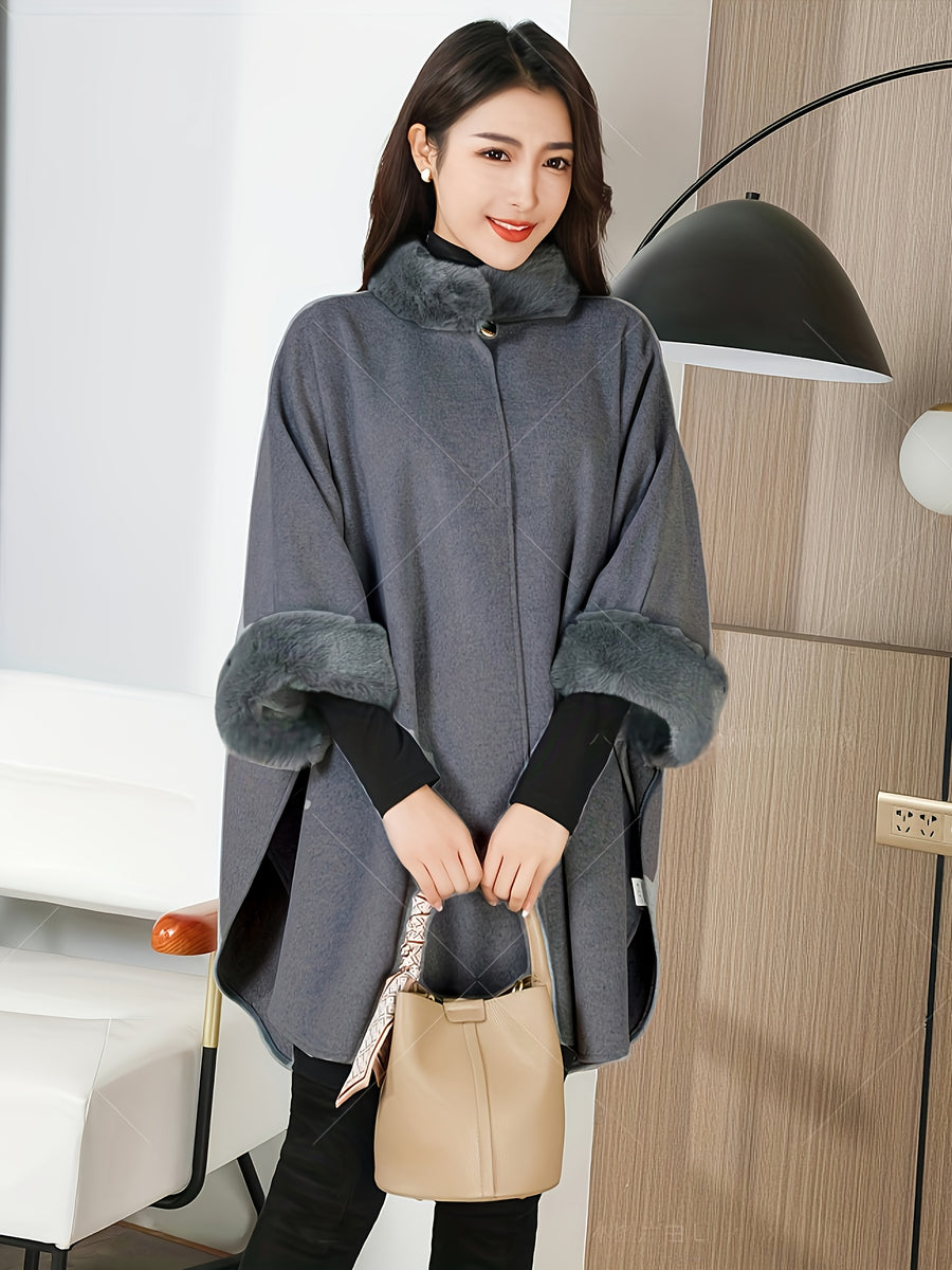 Ladies' Fashionable, Elegant, Warm, Large Cape Coat, Comfortable, Casual, High-End Cloak - Space Gray