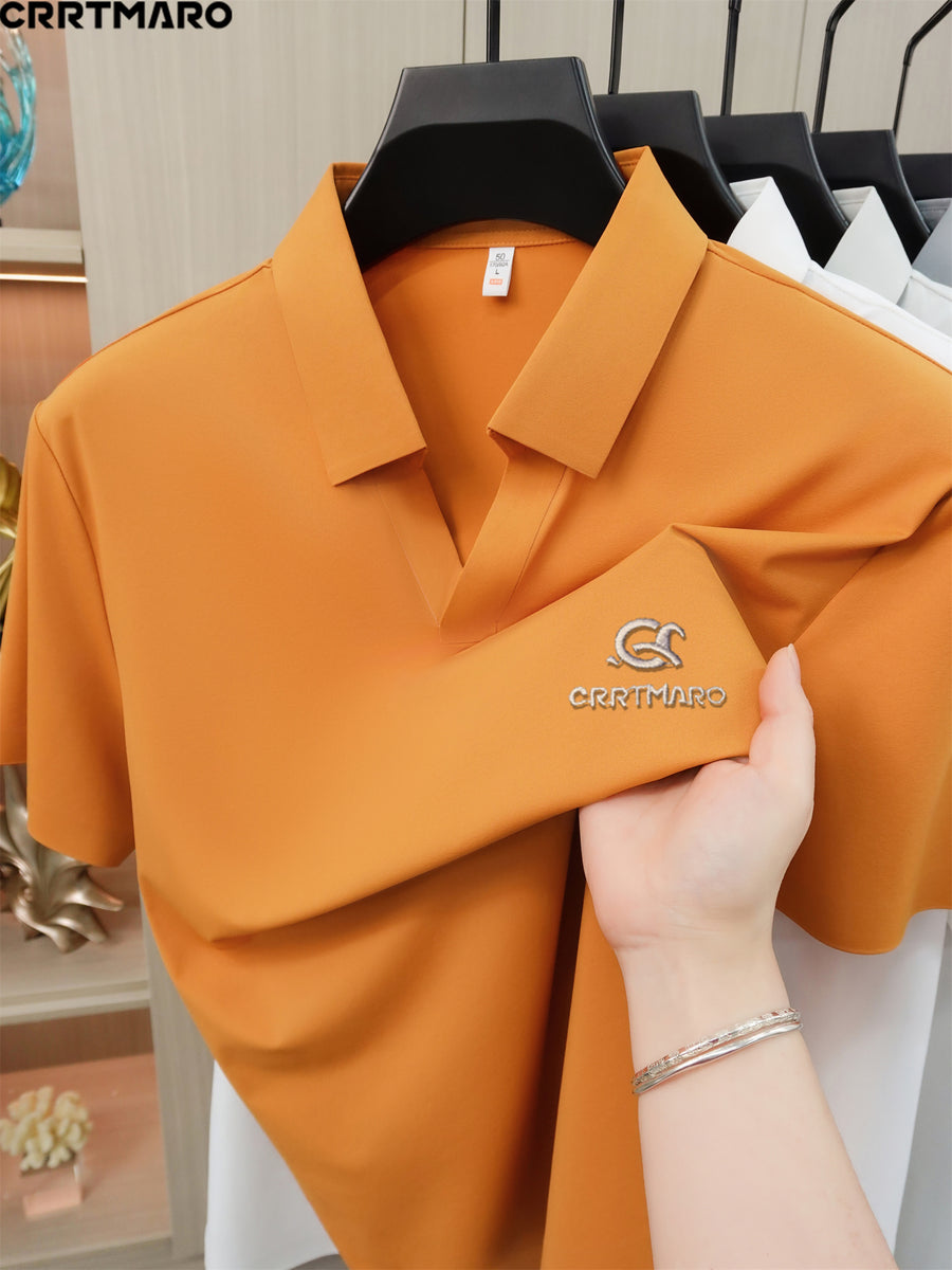 Cartama CRRTMARO Summer New Men'S Short Sleeve Polo Shirt Easy Business Casual High-End Breathable Half Sleeve T-Shirt Men'S Wear Yongxing - Orange