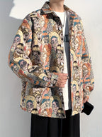 Men'S Sportswear Button-Up Shirt, a Stylish Casual Ethnic Long-Sleeve Shirt Jacket for Men, Made of Thick Composite Fabric, Featuring a Loose Fit, Perfect for Everyday Casual Wear - Yellow