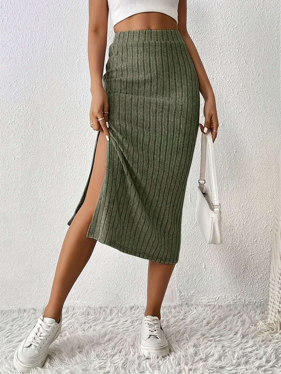 Women's Slit Skirt - Army Green