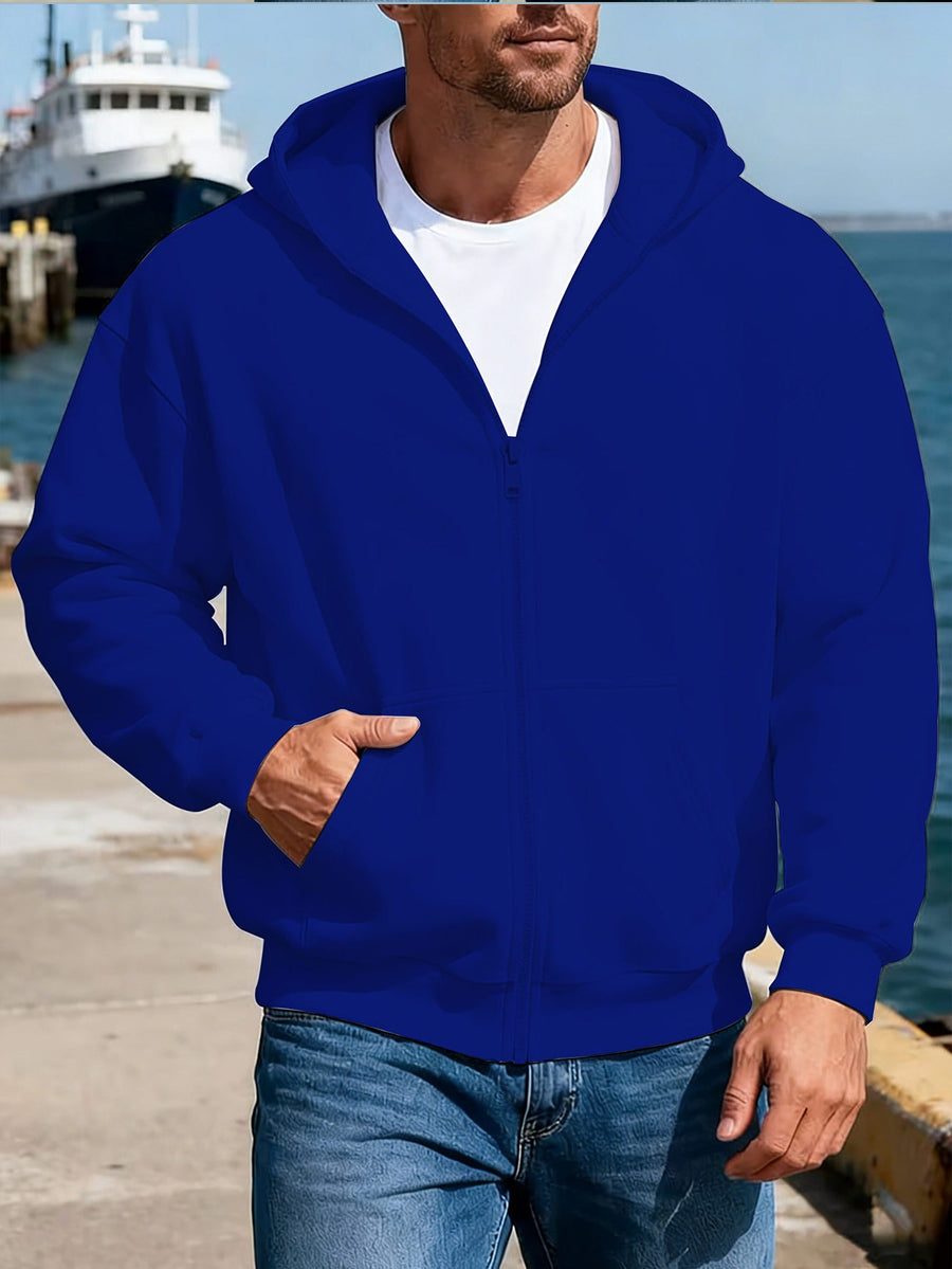 Warner Bros Official Casual Full-Zip Hooded Cardigan Sweatshirt with Kangaroo Pocket, Ribbed Cuffs and Hem, Loose Drop Shoulder Unisex Streetwear Versatile Outerwear for Autumn/Winter Daily Street Trend Long-Sleeve Hoodie - Blue