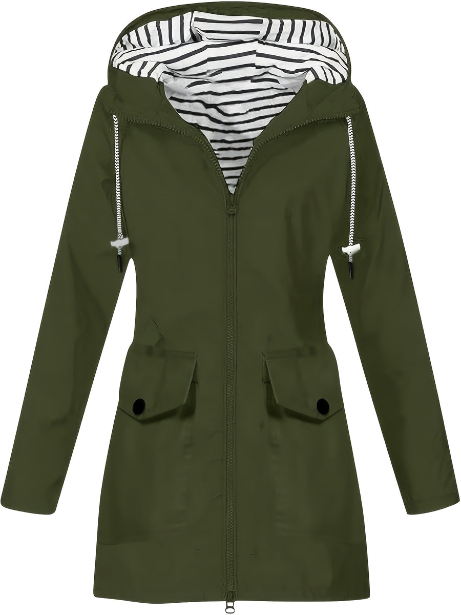Women's jacket hooded lightweight outdoor long hooded windbreaker - fern green