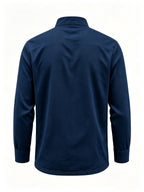 Men's Linen Long Sleeve Henley Shirt Stand Collar Loose Polo Shirt Men's Linen Zipper Casual Shirt - Navy Color
