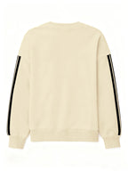 Comfortable and Versatile Women's Clothing, Casual Long-Sleeve Crewneck Sweatshirt with Fun Printed Patterns and Double Stripes, for Women - Apricot