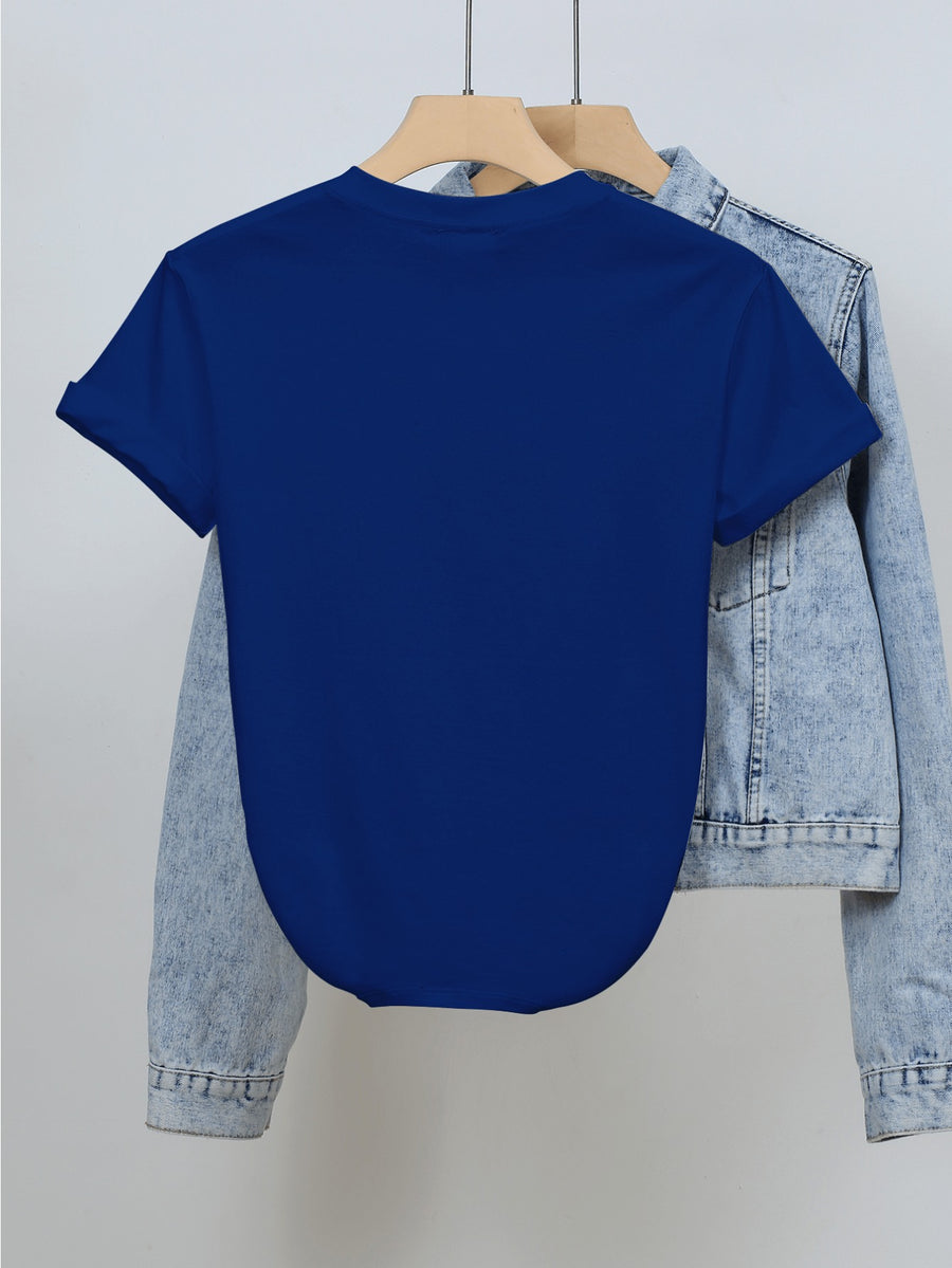 Disney Licensed Women'S Popular Printed Graphic T-Shirt Featuring Mickey And Minnie in a Trendy Street Style. This Short-Sleeve, Round-Neck Tee Has Multiple Prints on The Sleeves - Blue