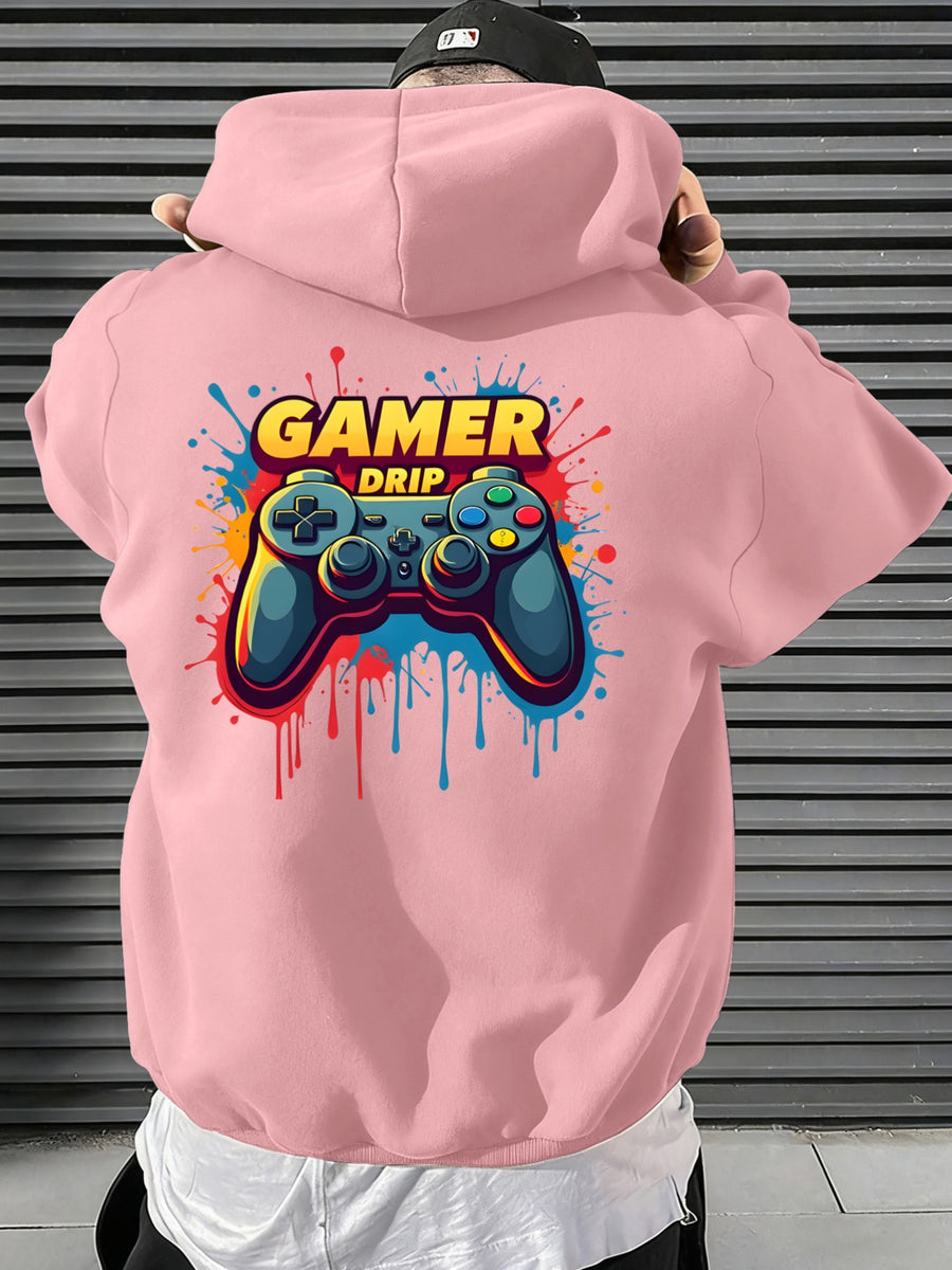 [Christmas Big ] Autumn Winter Men'S Warm Comfortable Hoodie, Y2K Graffiti Trendy Sweatshirt, Classic Practical Kangaroo Pockets, Retro Hip-Hop Street Style Men'S Casual Top, High Comfort Warm Fabric - Pink