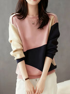 Fall Winter Women'S Fashion Color-Block Artistic Geometric Split Daily Casual Commute Sweatshirt - Pink Color