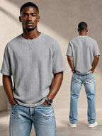 Men's Short-sleeve Waffle T-shirt, Lightweight and Breathable Crewneck Top, Suitable for Daily Casual Wear, Summer Vacations, and Outdoor Activities, with a Loose Fit - 1pc Gray