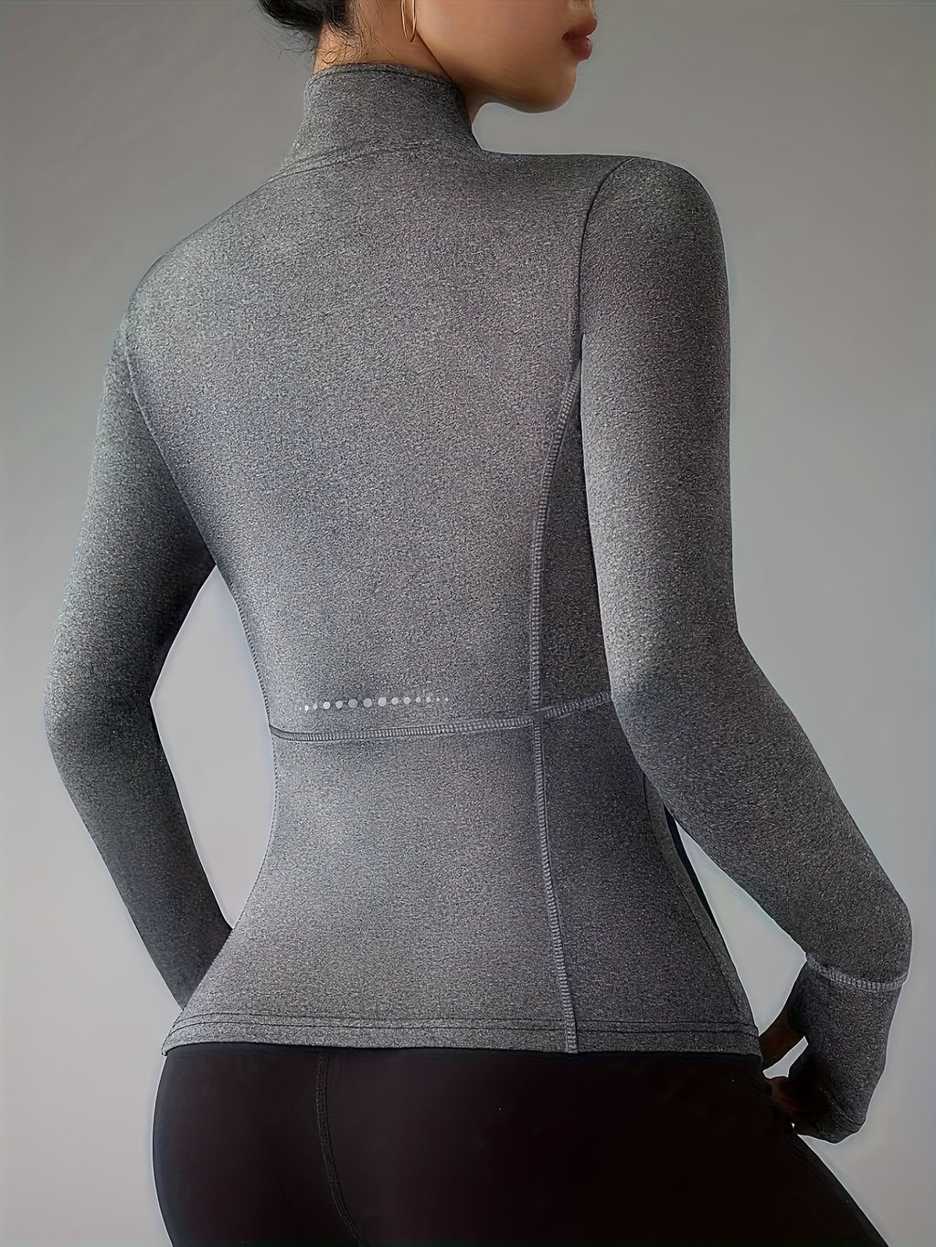 Women's Sports Top with Half-Zip & Shoulder Details - High Stretch, Comfortable, Specialized for Yoga, Fitness & Training - Grey