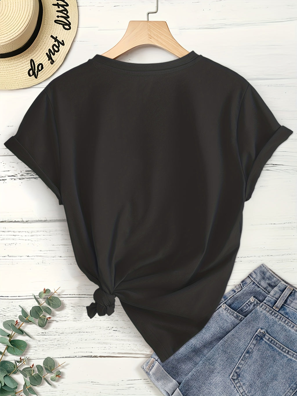 Women'S Elegant Short Sleeve, Cui Di Good Morning Morning Coffee Style Print, Soft Stretch Round Neck Casual Retro Style Top, Warner Bros. Licensed, Suitable for Spring Summer Autumn Daily And Vacation Wear, S-XXL Size - Black