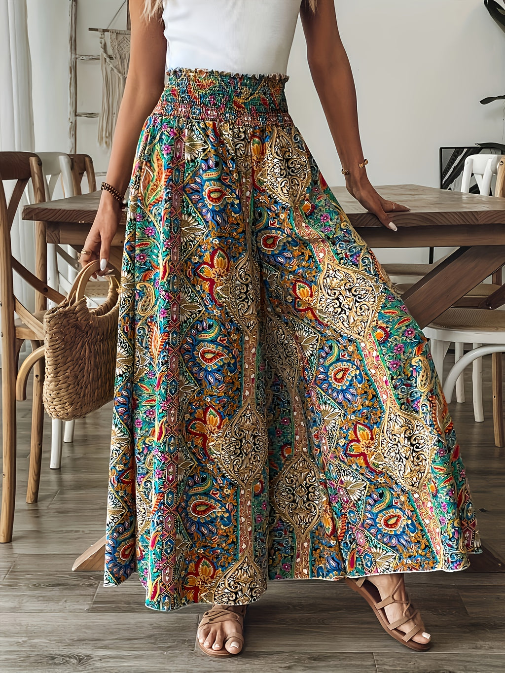 Women's Paisley Print High-Waist Wide-Leg Holiday Straight-Leg Pants - Mixed colors