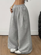 Y2K Trendy Fashion Casual Long Loose Wide-Leg Pants - Light Grey