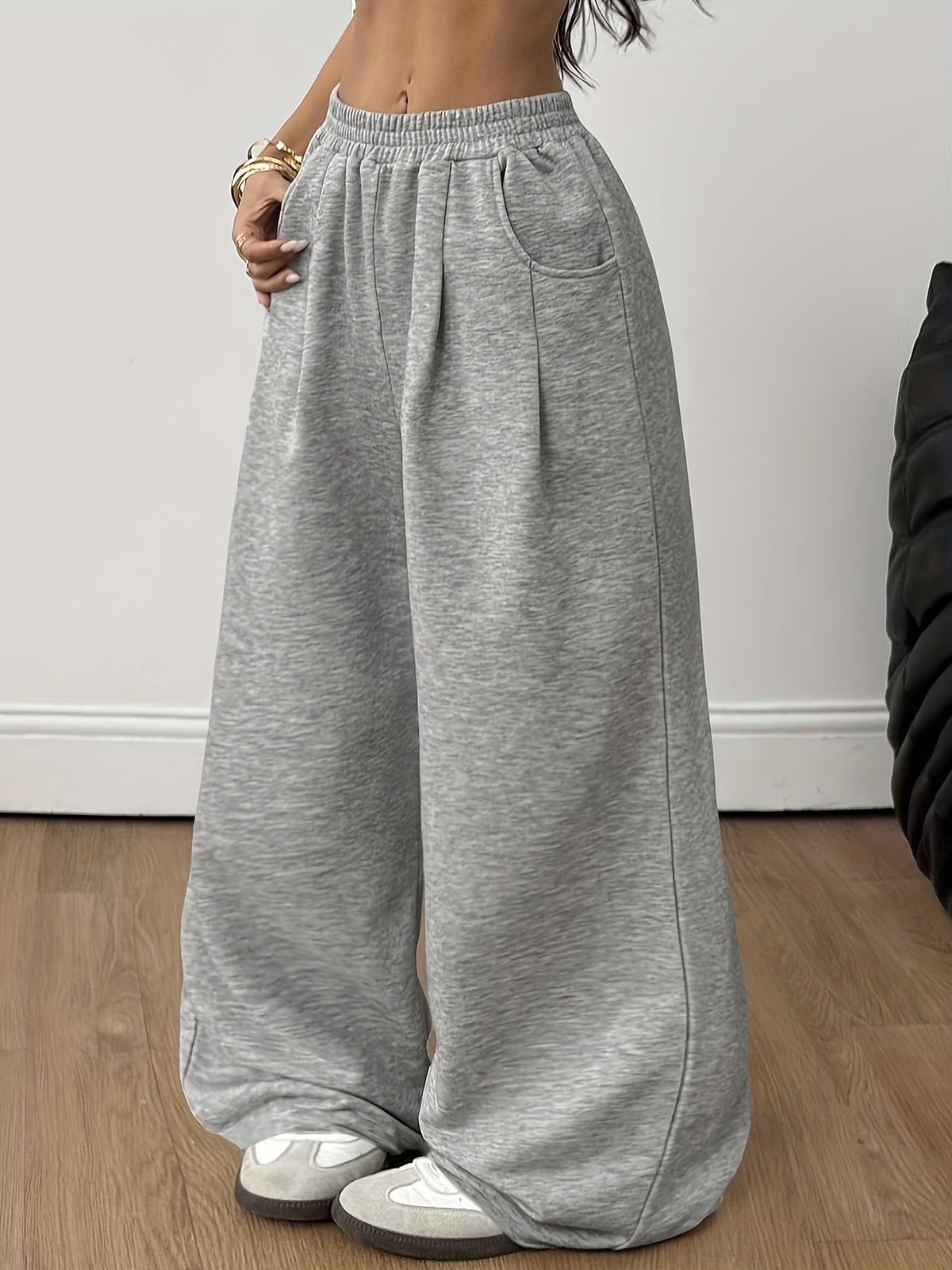 Y2K Trendy Fashion Casual Long Loose Wide-Leg Pants - Light Grey