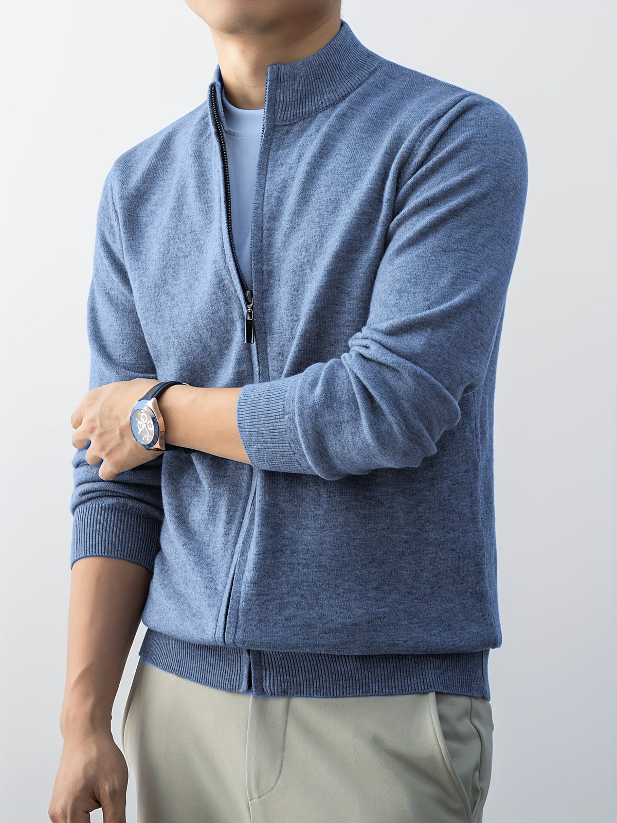 2025 New Christmas Gift Men's Zipper Knit Cardigan Jacket, Suitable for Outdoor Casual Gatherings, Wearable in Spring, Autumn, and Winter - Peacock Blue