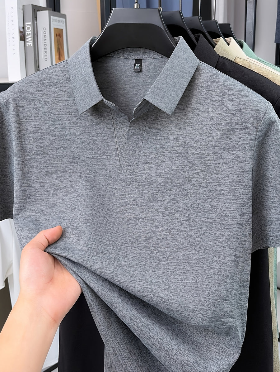 Men'S V-Neck Polo Shirt, Comfortable And Breathable Business Casual Collared Short Sleeve T-Shirt, Non-Stick to Skin When Sweaty, Maintaining Dry And Comfortable for Long Time Wear - Grey