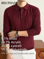 Men's New Fall Winter Wool Blend Long Sleeve Polo Collar Pullover Sweater, Cold Resistant Warm Soft Comfortable Knit Jumper, Simple Elegant Fashion, Ideal Gift for Father Husband, Daily Casual Business Sports Golf Fishing Outdoor Camping Wear - Burgundy
