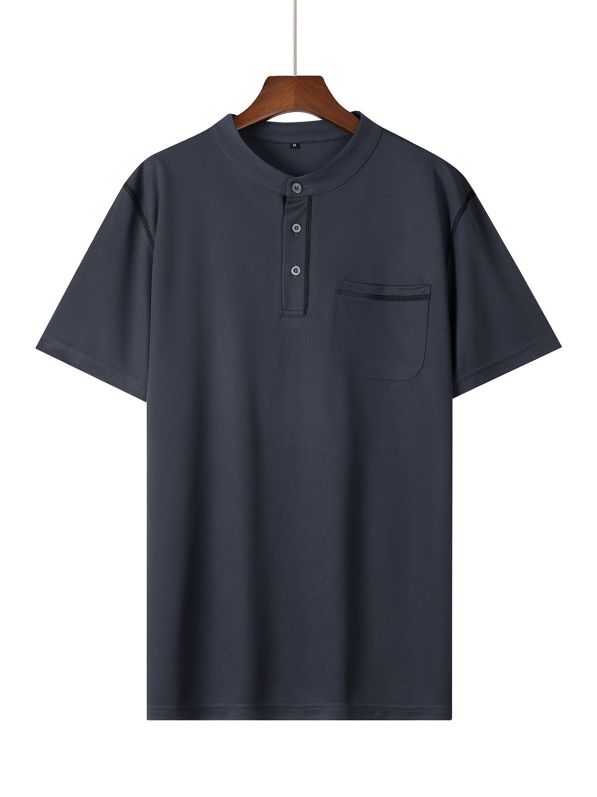 2025 Summer New Arrival Men's Color-Block Striped Short-Sleeve Henley Shirt, Cool and Breathable - Dark Gray