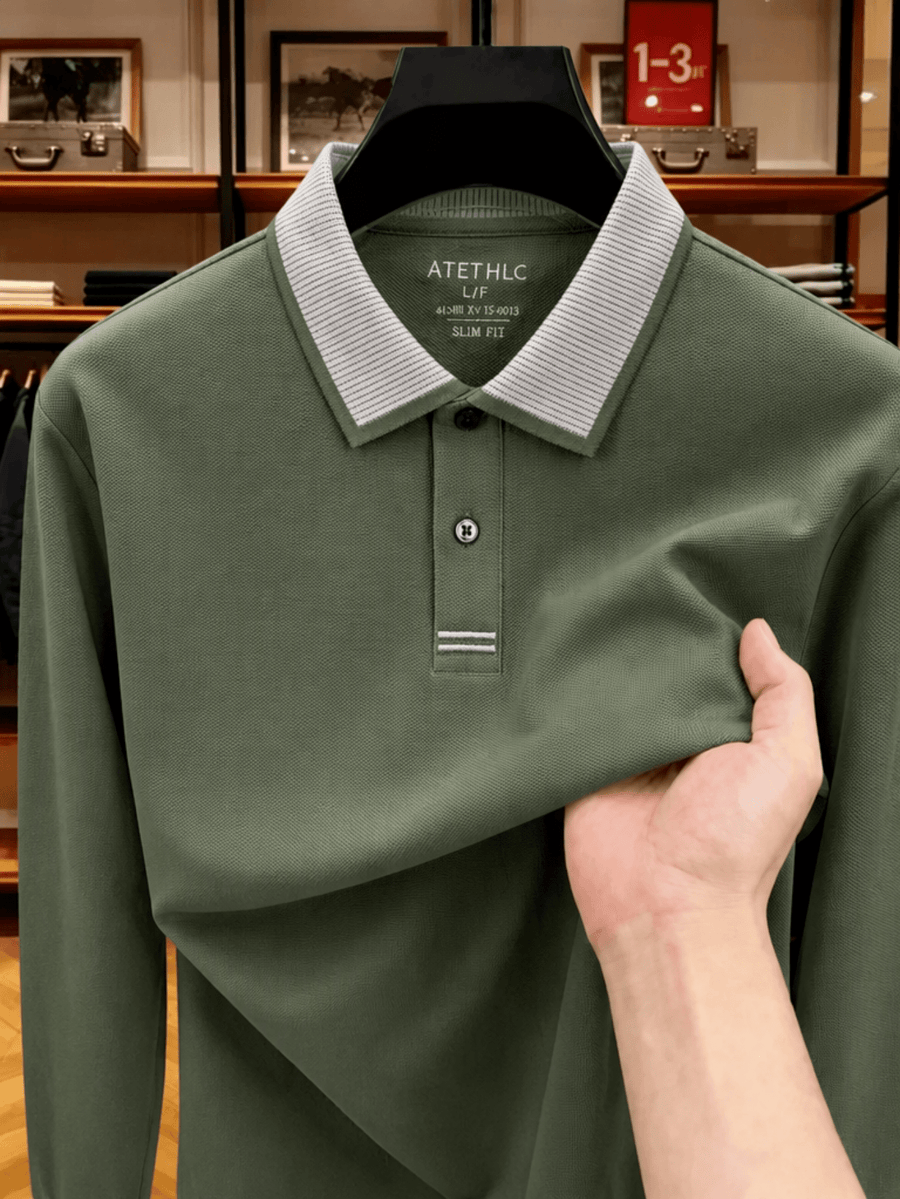 Men's Clothing Christmas Gift Father's Day Golf Fishing Tennis Casual Long Sleeve Polo Shirt Long Sleeve T Shirt New Spring Autumn Middle Aged Men Cotton Lapel Polo Shirt Pique Plain Weave Business Casual Top for Men - Olive Green