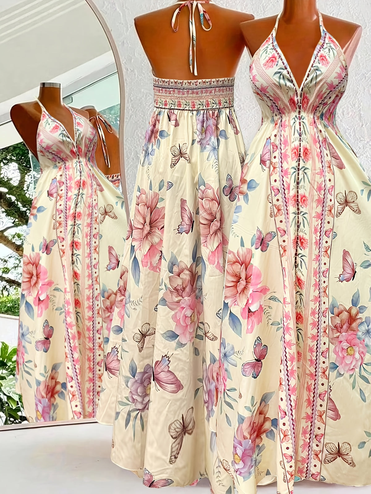 Women's Summer Fashion Bohemian Print Sleeveless Beach Dress - Yellow