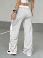 Women'S Athletic Spring/Summer Digital Print Belt Patchwork Casual Athletic Street Retro Style Loose Athletic Pants - Light Grey