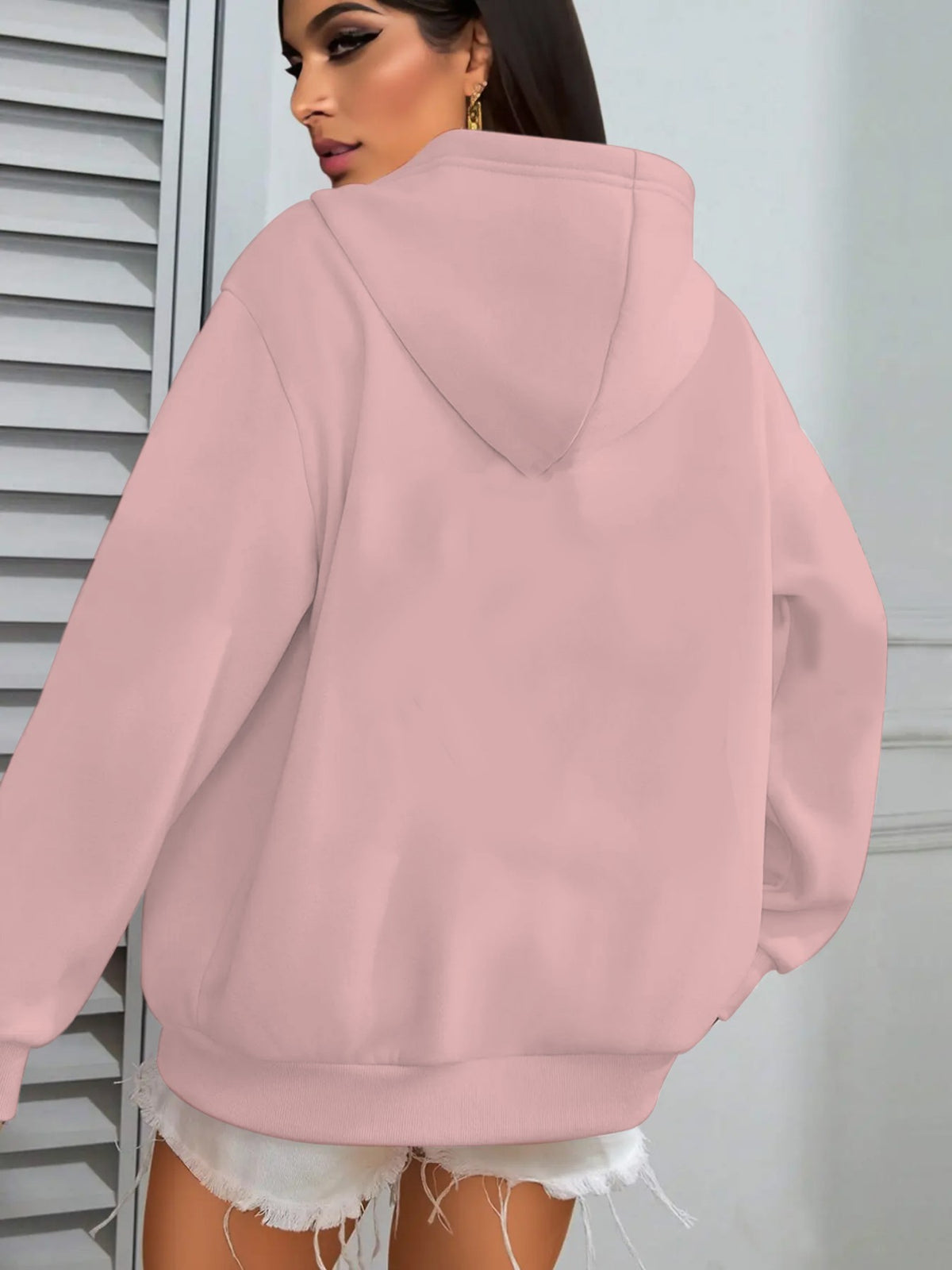 A Stylish And Minimalist Hoodie with a Heart Gesture Print, Perfect for Casual Wear, Campus Life, And Couples. This Versatile Long-Sleeve Sweatshirt Is Comfortable for Autumn And Winter - Pale Pinkish Gray