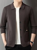 Men'S Spring Autumn Lapel Knit Jacket Cardigan - Coffee Color