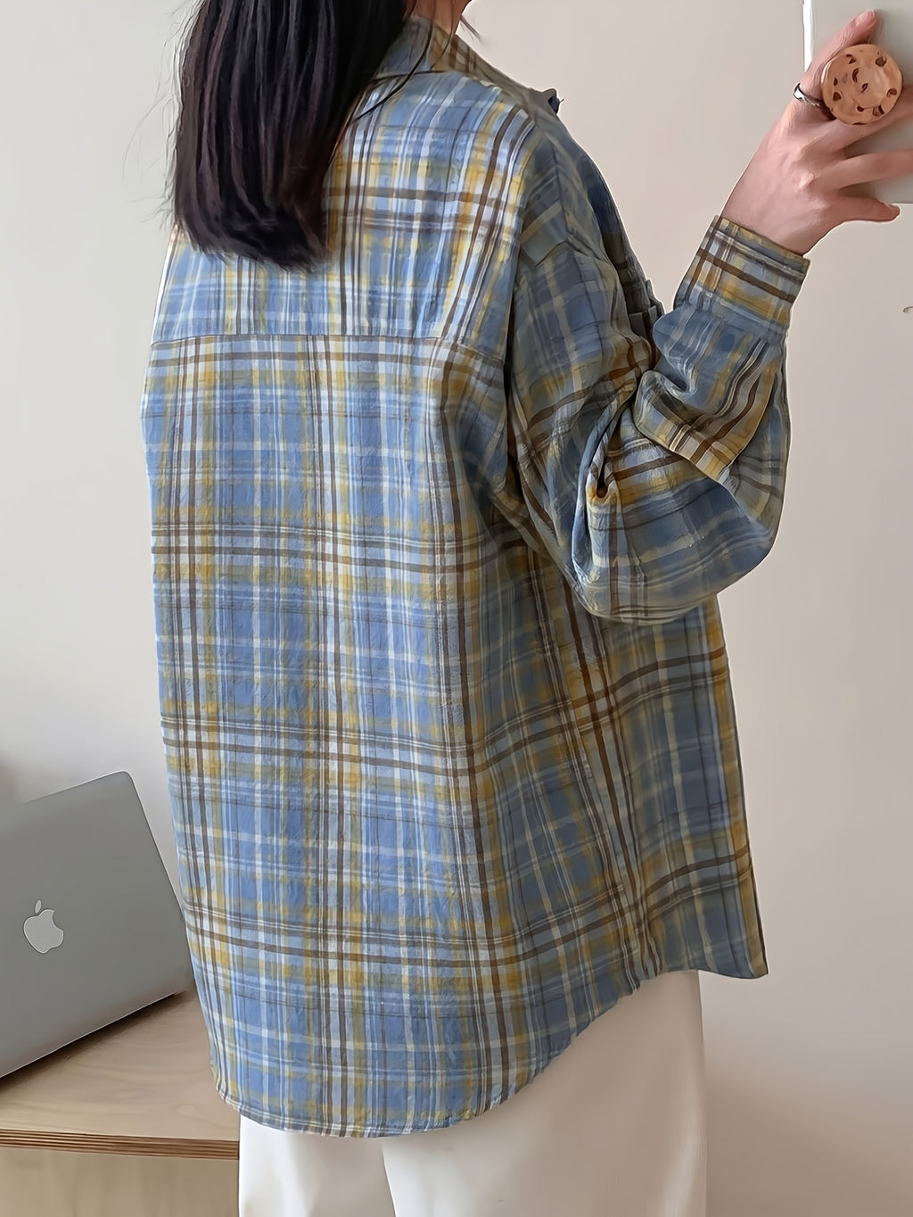 Lazy and Pretty Plaid Shirt for Women, Loose Fit Outerwear for Spring, Summer, and Autumn - Yellow