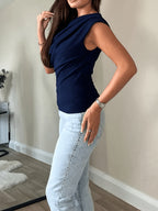 Elegant Casual Fashion Off-Shoulder Short Top Slim Sexy Women'S Blouse - Blue