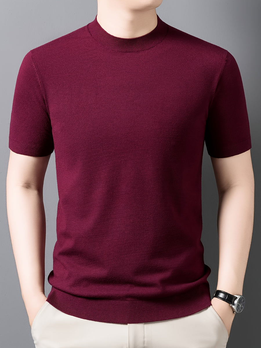 Men'S Summer Short-Sleeve Knit Top, Classic Round Neck Easy Solid Color Design, Breathable And Moisture-Wicking, Fashionable And Versatile in Multiple Colors, Suitable for Casual And Athletic Wear - Sauce Red