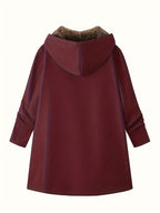 Solid Color Thermal Lined Hooded Jacket for Autumn/Winter Warmth and Casual Wear - Rose Red
