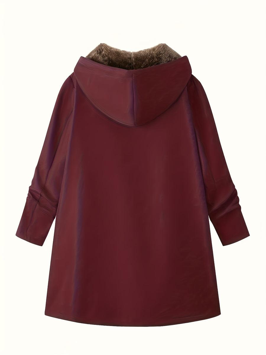 Solid Color Thermal Lined Hooded Jacket for Autumn/Winter Warmth and Casual Wear - Rose Red