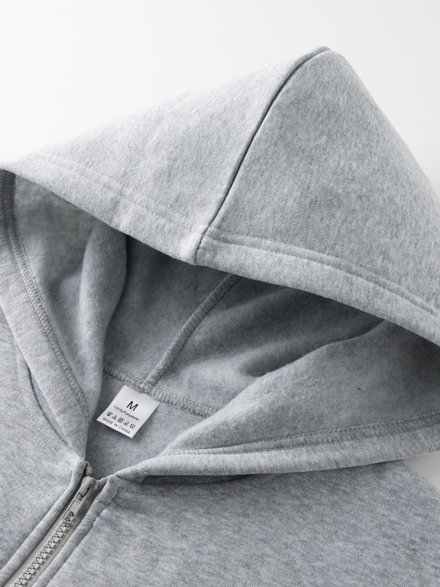 2026 New Men's Zip-Up Hoodie - Casual Pullover with Kangaroo Pocket, Stretch Fabric,  Letter Graphic Print, Versatile and Fashionable Style, Perfect Choice for Fall - Light Grey