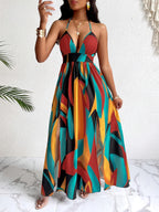 Wan Xiling's -pattern Printed Backless Summer Strappy Beach Dress for Women - Brick Red