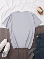 Graphic Print T-shirt, Short Sleeve Crew Neck Casual Top for Summer & Spring, Women's Clothing - Light Grey