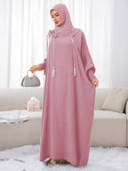 Plus Size - 1pc Ice Wrinkled Fabric Solid Color Loose Hooded Headscarf Women'S Fashion Abaya Suitable for Spring Summer Autumn Daily Wear Robe Foulard Femme Abaya Femme Foulard Abaya Femme - Pink Color