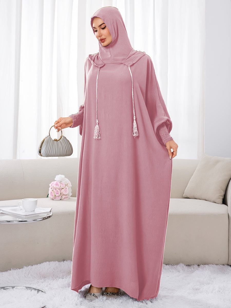 Plus Size - 1pc Ice Wrinkled Fabric Solid Color Loose Hooded Headscarf Women'S Fashion Abaya Suitable for Spring Summer Autumn Daily Wear Robe Foulard Femme Abaya Femme Foulard Abaya Femme - Pink Color