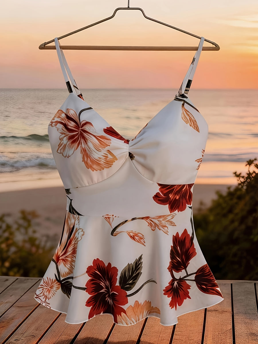 Elegant Women's Floral Print Strapless Backless Bodycon Top with Thin Straps, Versatile and Suitable for Vacation Wear - Mixed colors