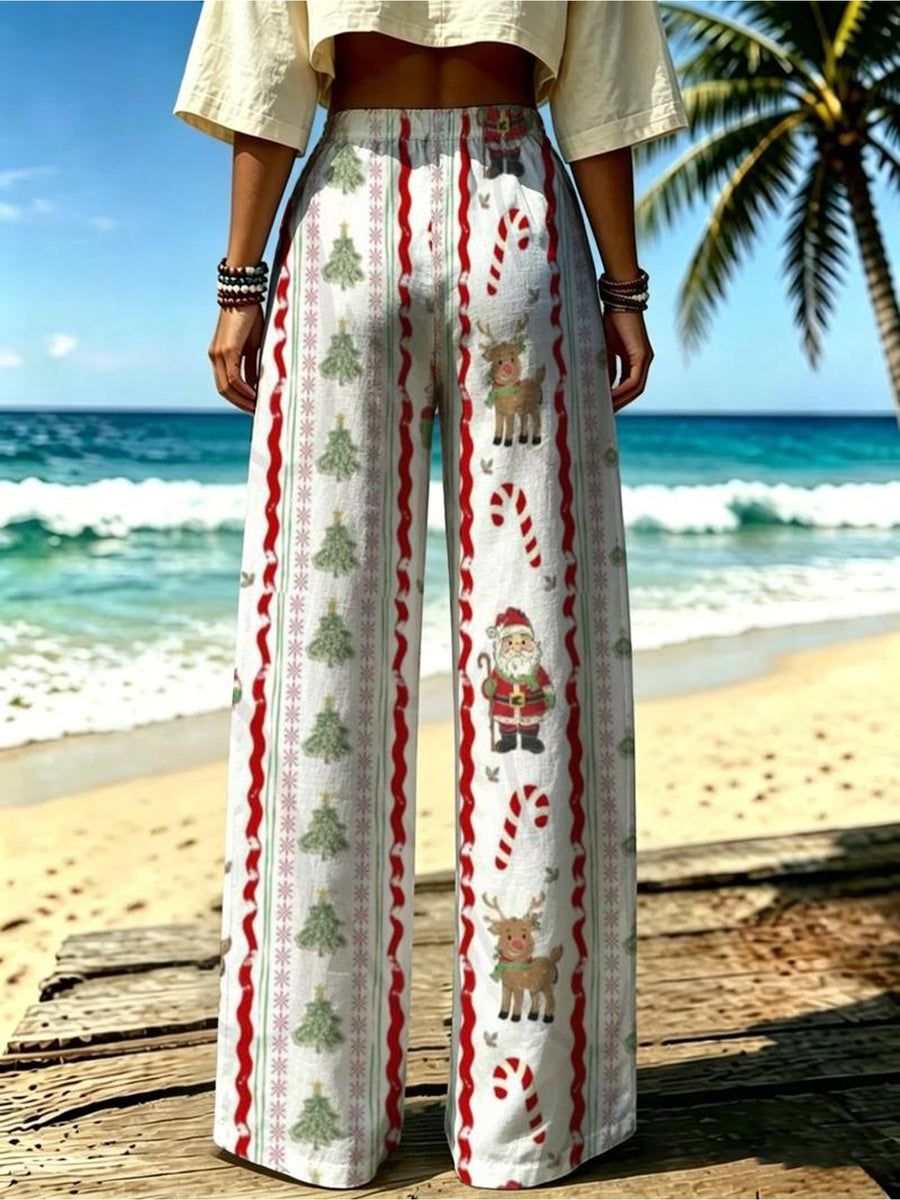 Women's Casual Wide-Leg Pants with Candy Cane Holiday All-Over Print, Suitable for Women Who Love Fun Styles, Ideal for Short Trips, Home Wear, and Various Other Occasions. [Print Design - No Texture] - Mixed colors